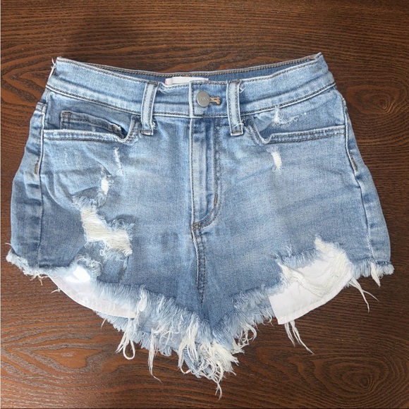 PINK Victoria's Secret Light Blue Distressed Jean Shorts - Picture 1 of 7